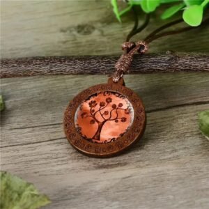 Collier Bois Corde Arbre de Vie Feu N°2 — Bijoux en Bois