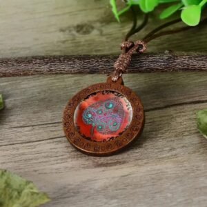 Collier Bois Corde Arbre de Vie Feu N°3 — Bijoux en Bois