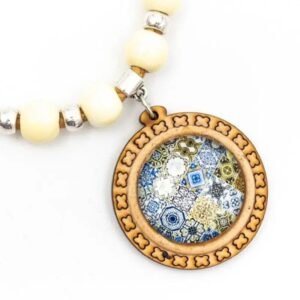 Collier en Liège Azulejos Rond Femme — Bijoux en Bois