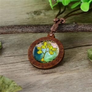 Collier Arbre de Vie Aurore Bois Verre Ajustable — Bijoux en Bois