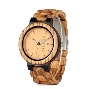 Montre Bois Zébré Weekly Affichage Jours — Bijoux en Bois