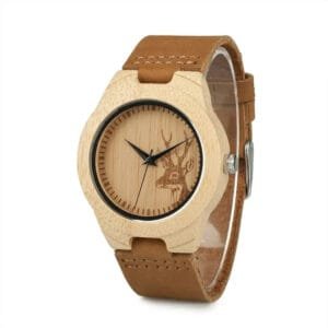 Montre le Cerf Minimal en Bambou et Cuir Véritable - Femme - 33 Mm