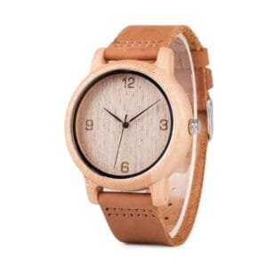 Montre Minimale Bambou en Cuir Véritable et Bois Naturel