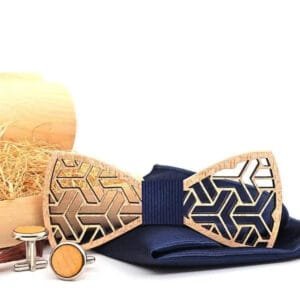 Noeud Papillon Bleu avec Boutons de Manchettes et Pochette Assortie 1 Noeud Papillon Bleu avec Boutons de Manchettes et Pochette Assortie