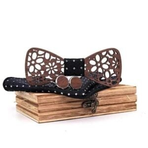 Nœud Papillon Bois Noir Coffret Pochette Costume — Bijoux en Bois