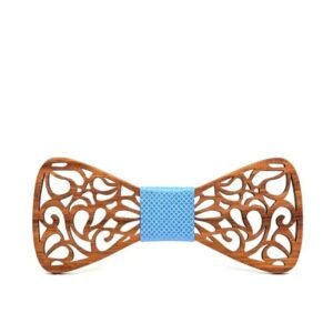 Nœud Papillon Bois Arabesque Cyan — Bijoux en Bois