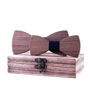 Nœud Papillon Bois Rayé Marine Père Fils