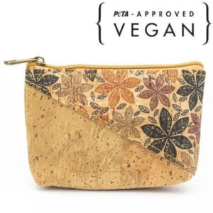 Porte Monnaie Vegan en Liège à Motifs Fleurs et Fermeture éclair